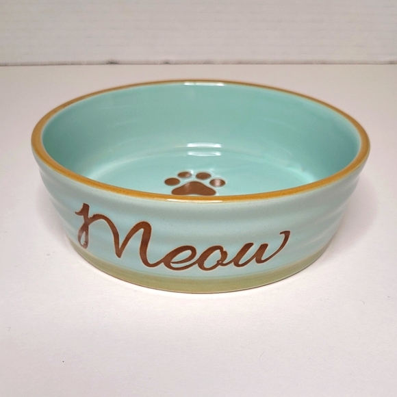 Meow Cat Bowl Seafoam and Brown 5.25" - Picture 1 of 11